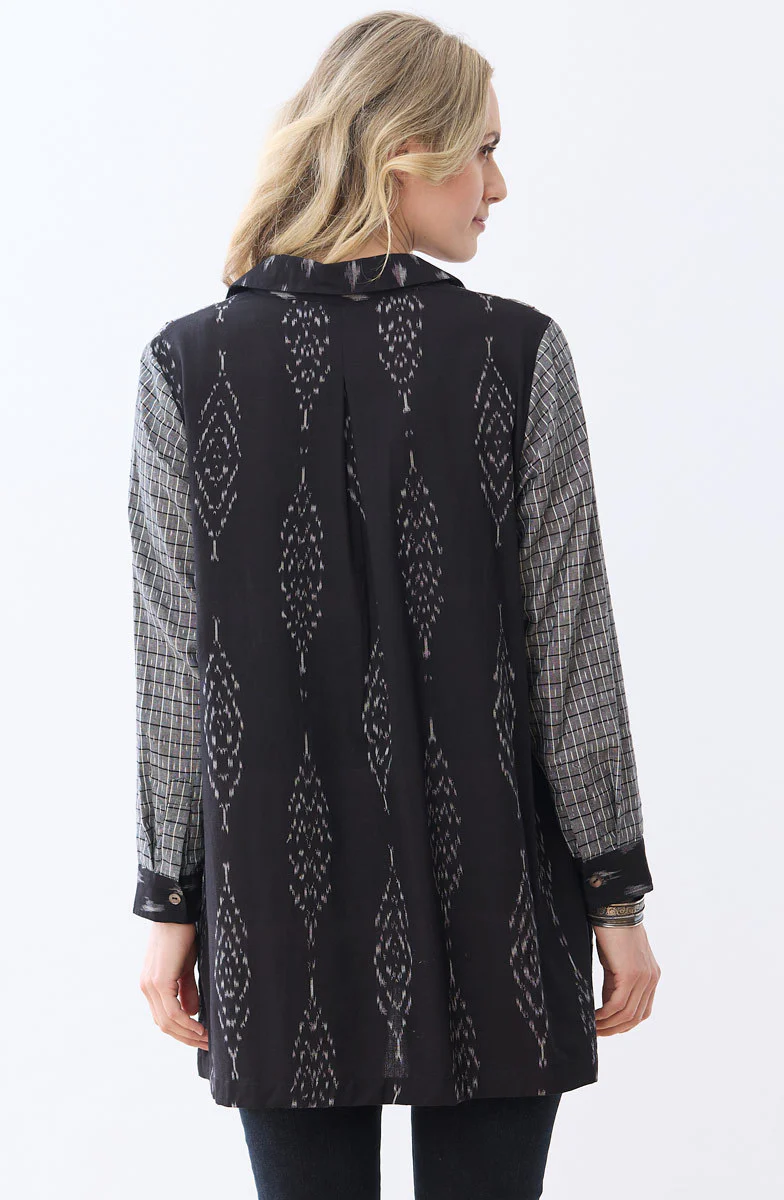 Savita Ikat Long-Sleeve Shirt - Black/Grey - Image 5