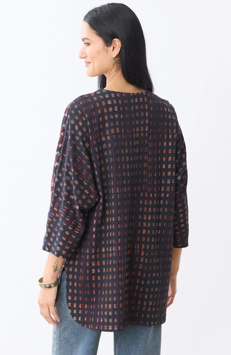 Sejal Cotton Jersey V-neck Oversized Tunic - Black/Multi - Image 5