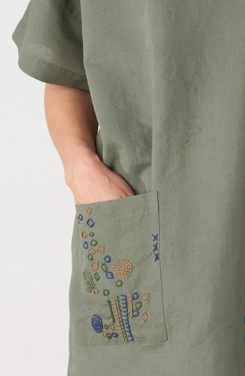 Shaheena Crew-Neck Drop-Sleeve Tunic Dress - Herb/Multi - Image 3