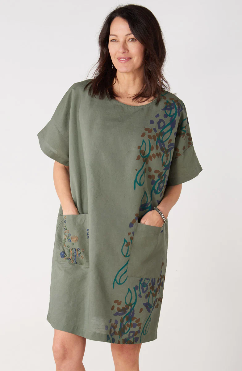 Shaheena Crew-Neck Drop-Sleeve Tunic Dress - Herb/Multi - Image 4