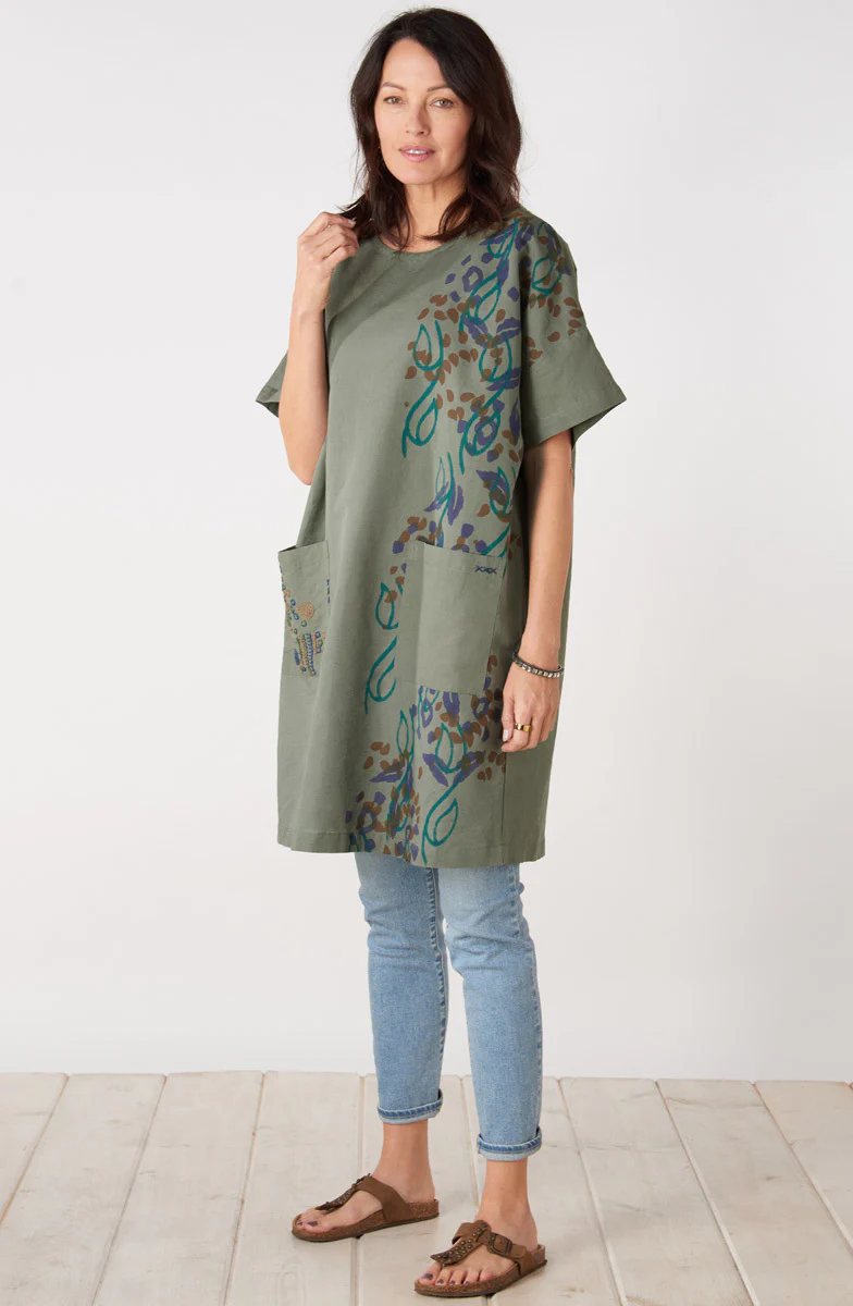 Shaheena Crew-Neck Drop-Sleeve Tunic Dress - Herb/Multi - Image 5
