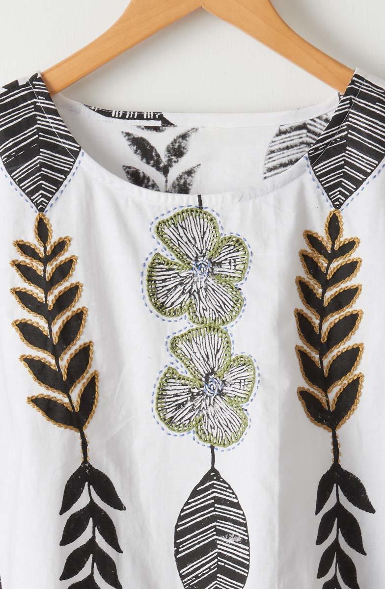 Shalini Organic Cotton Popover Boxy Top - White/Black - Image 3