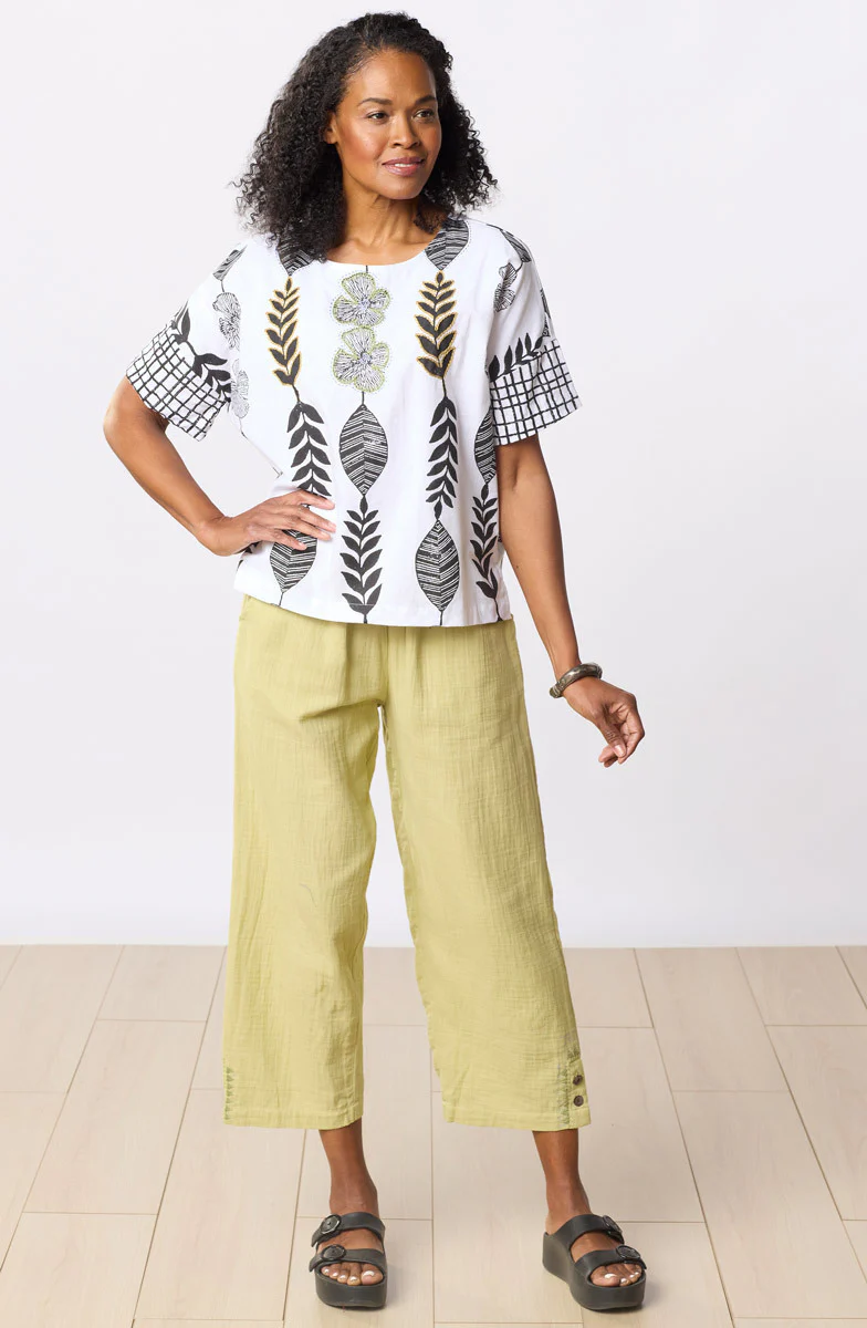 Shalini Organic Cotton Popover Boxy Top - White/Black - Image 5