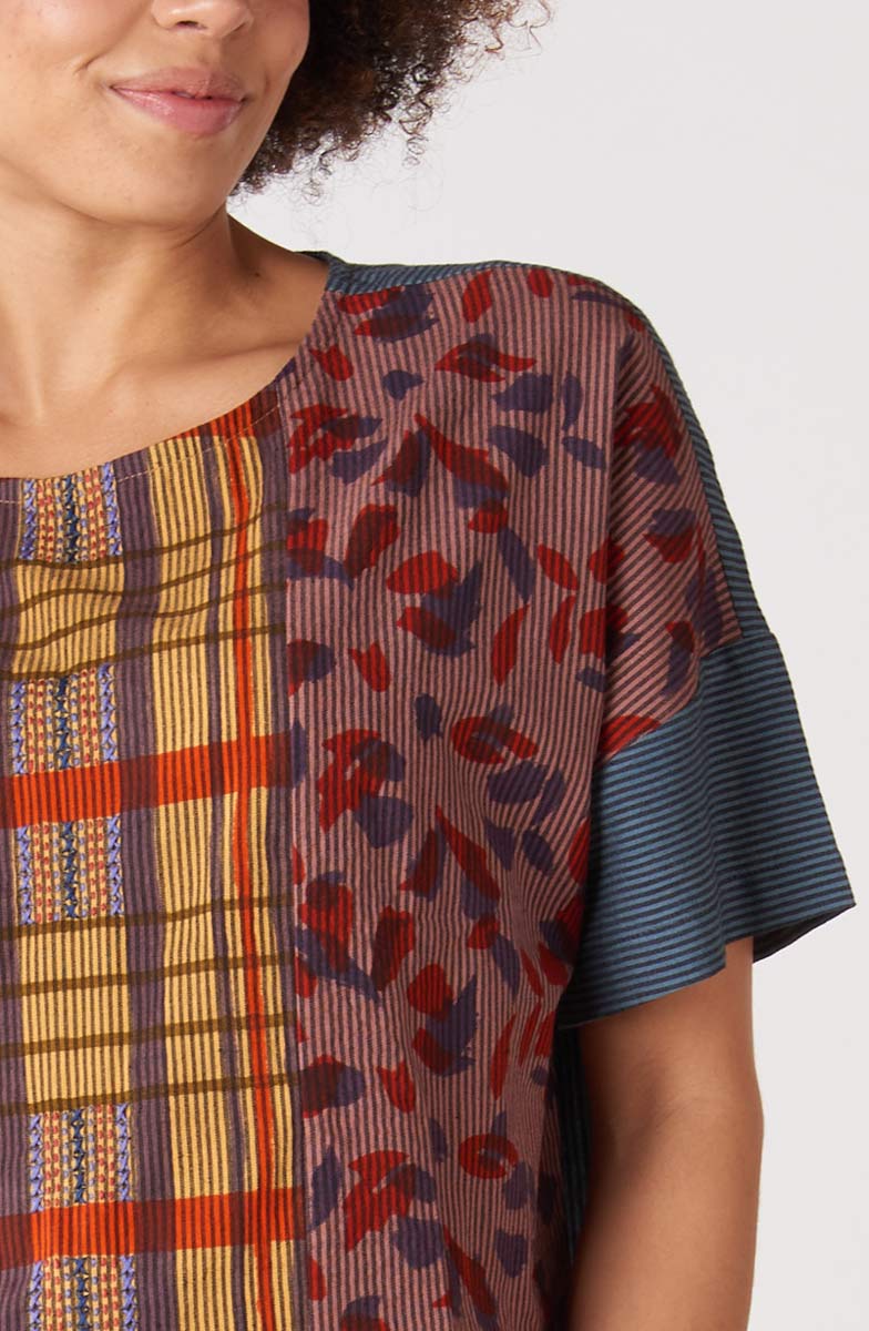 Shalini Mixed Print Popover Boxy Top - Blue/Multi - Image 3