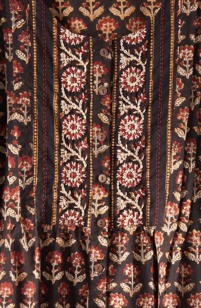 Shalu Cap Sleeve Button-Down Top - Black/Multi - Image 3
