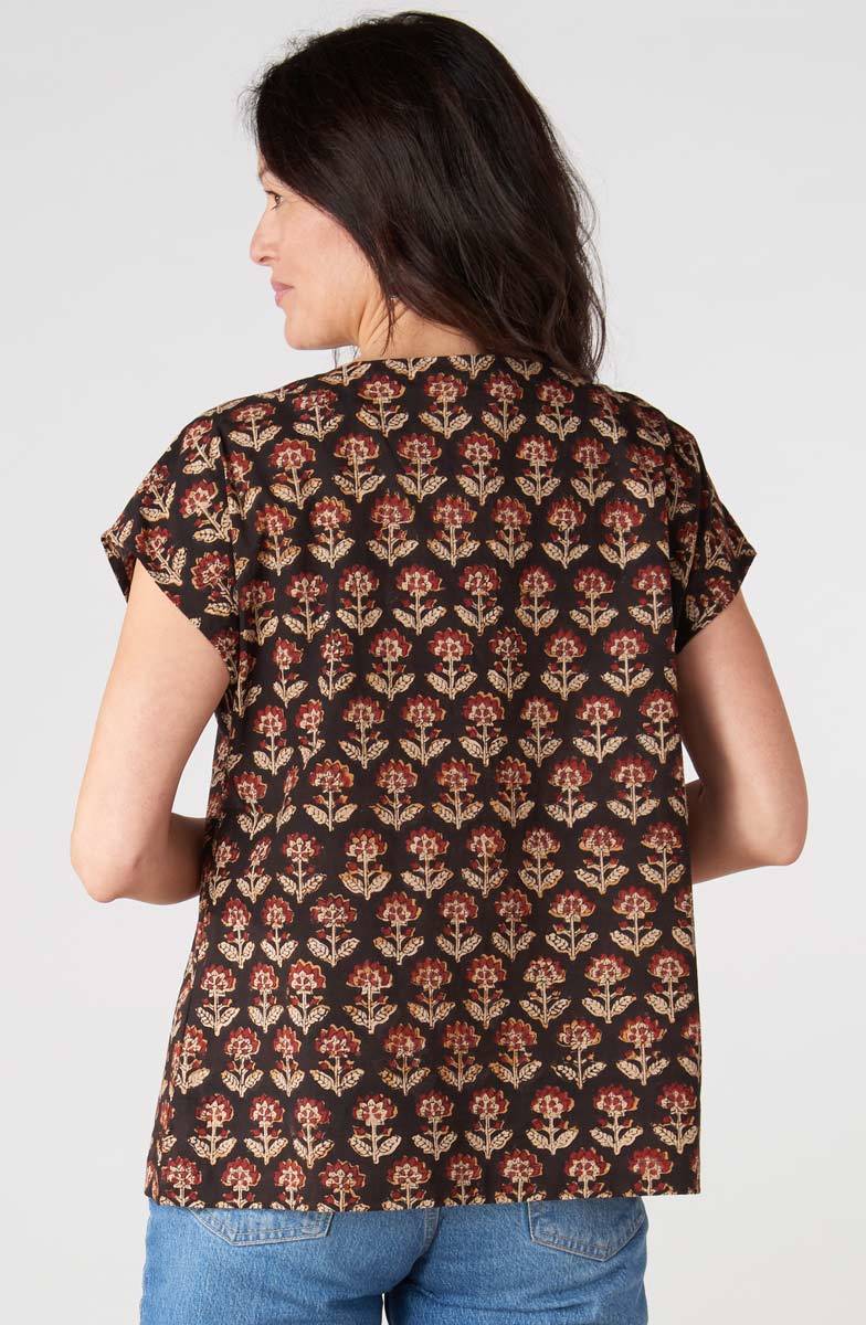 Shalu Cap Sleeve Button-Down Top - Black/Multi - Image 5