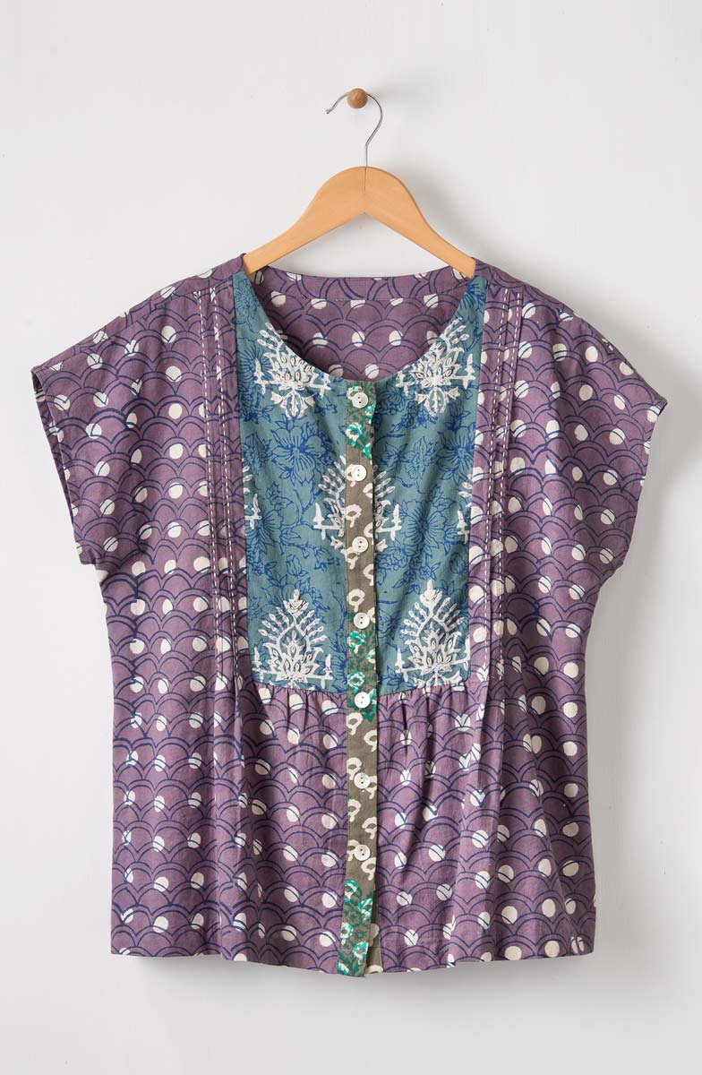 Shalu Cap Sleeve Button-Down Top - Plum/Multi - Image 2