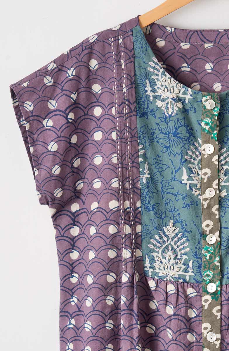 Shalu Cap Sleeve Button-Down Top - Plum/Multi - Image 3