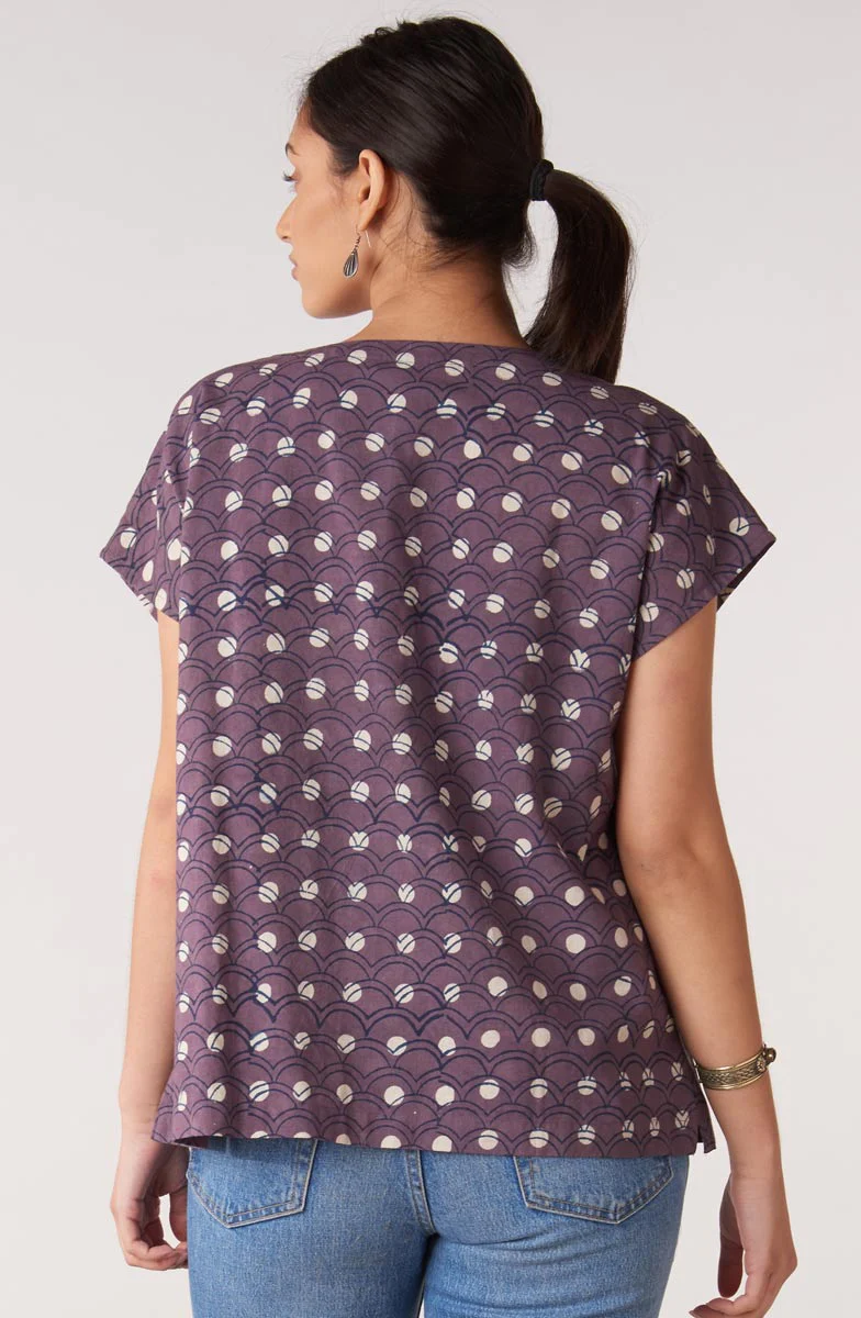 Shalu Cap Sleeve Button-Down Top - Plum/Multi - Image 4