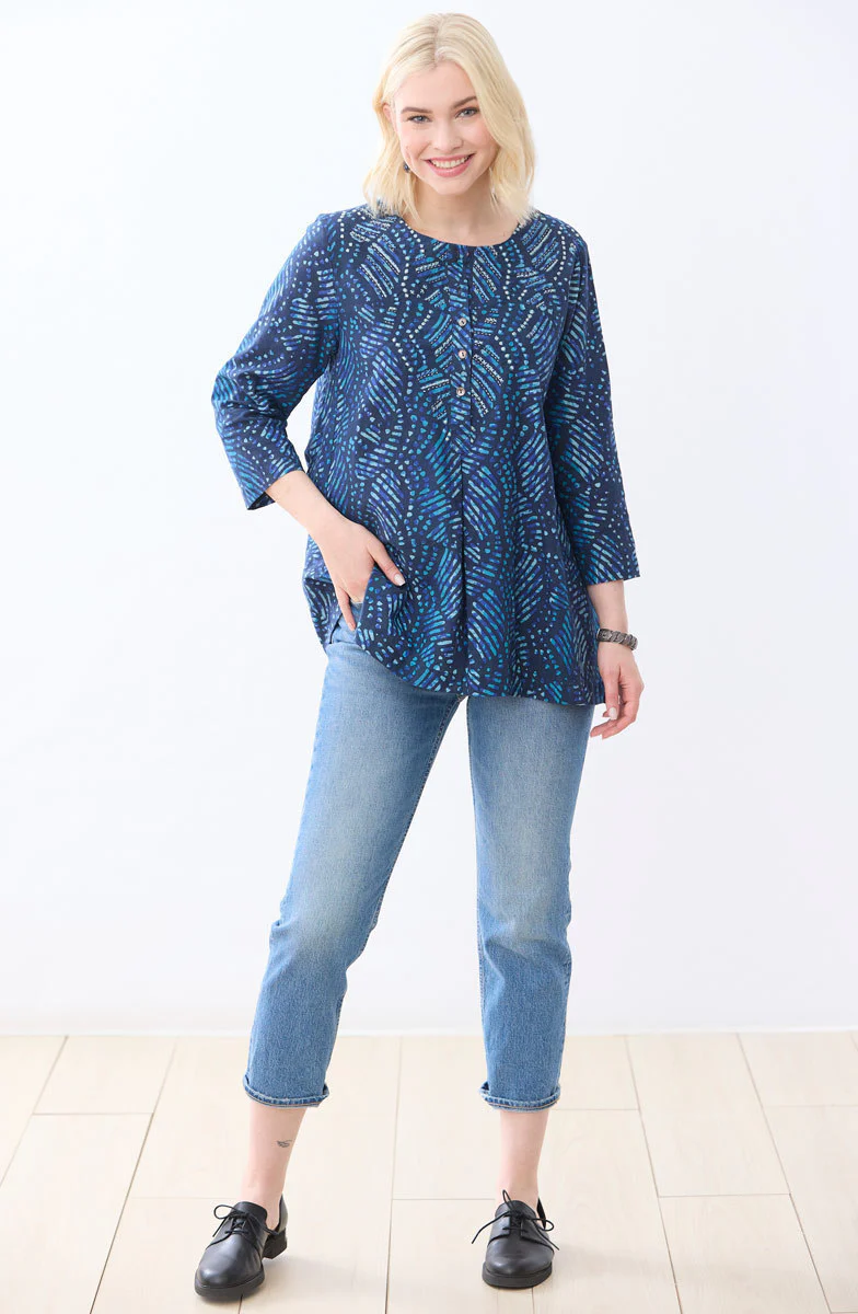 Sharuna 3/4 Sleeve Batik Print Top - Deep sea/Charcoal - Image 4