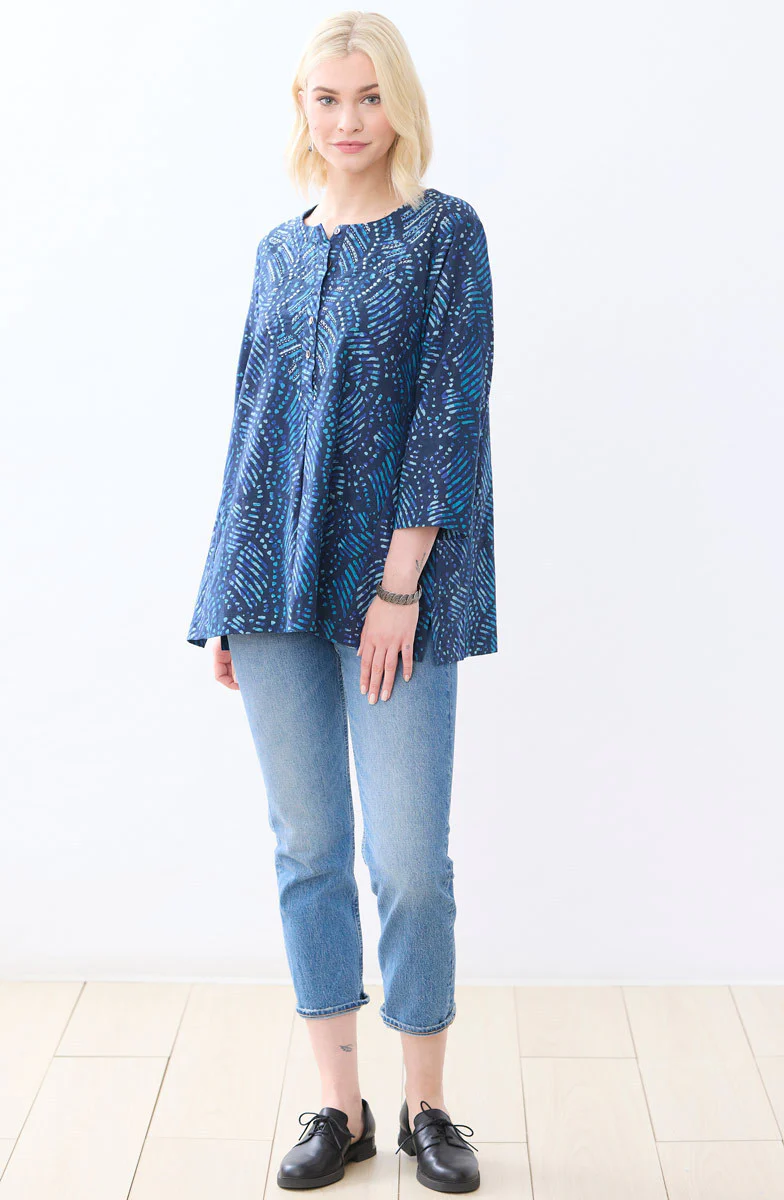Sharuna 3/4 Sleeve Batik Print Top - Deep sea/Charcoal - Image 5