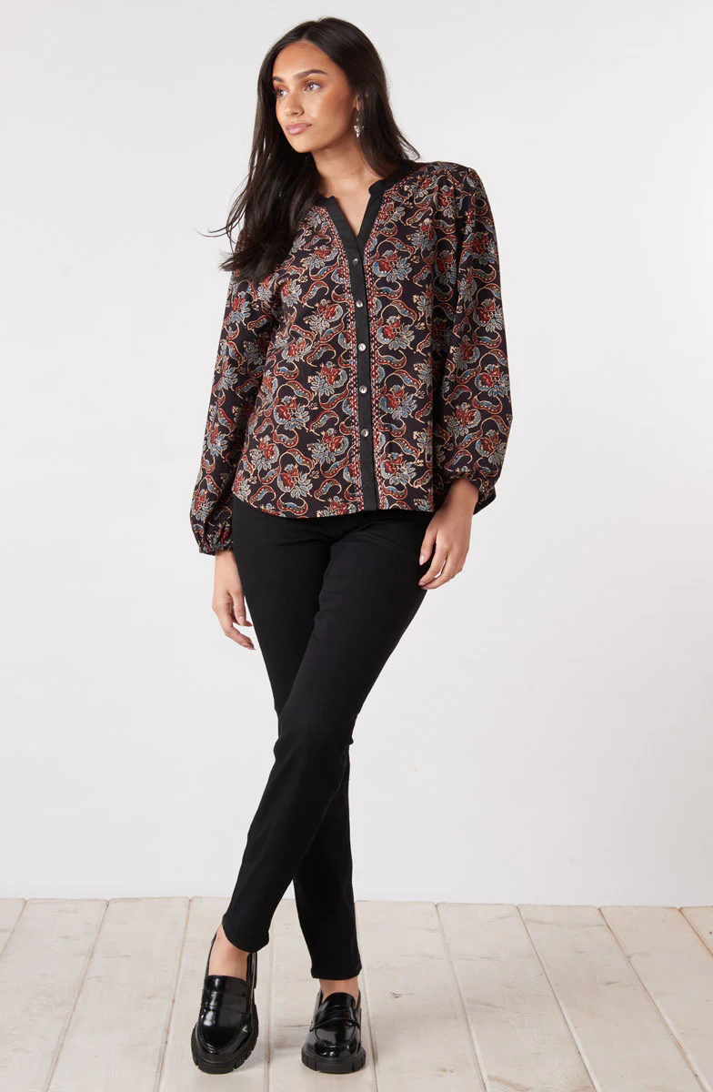 Shirali Button-Front Blouse - Black/Multi - Image 4