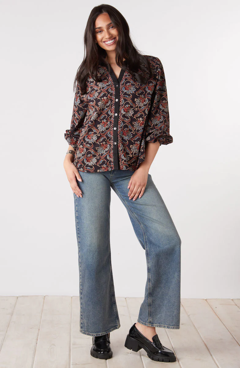 Shirali Button-Front Blouse - Black/Multi - Image 5
