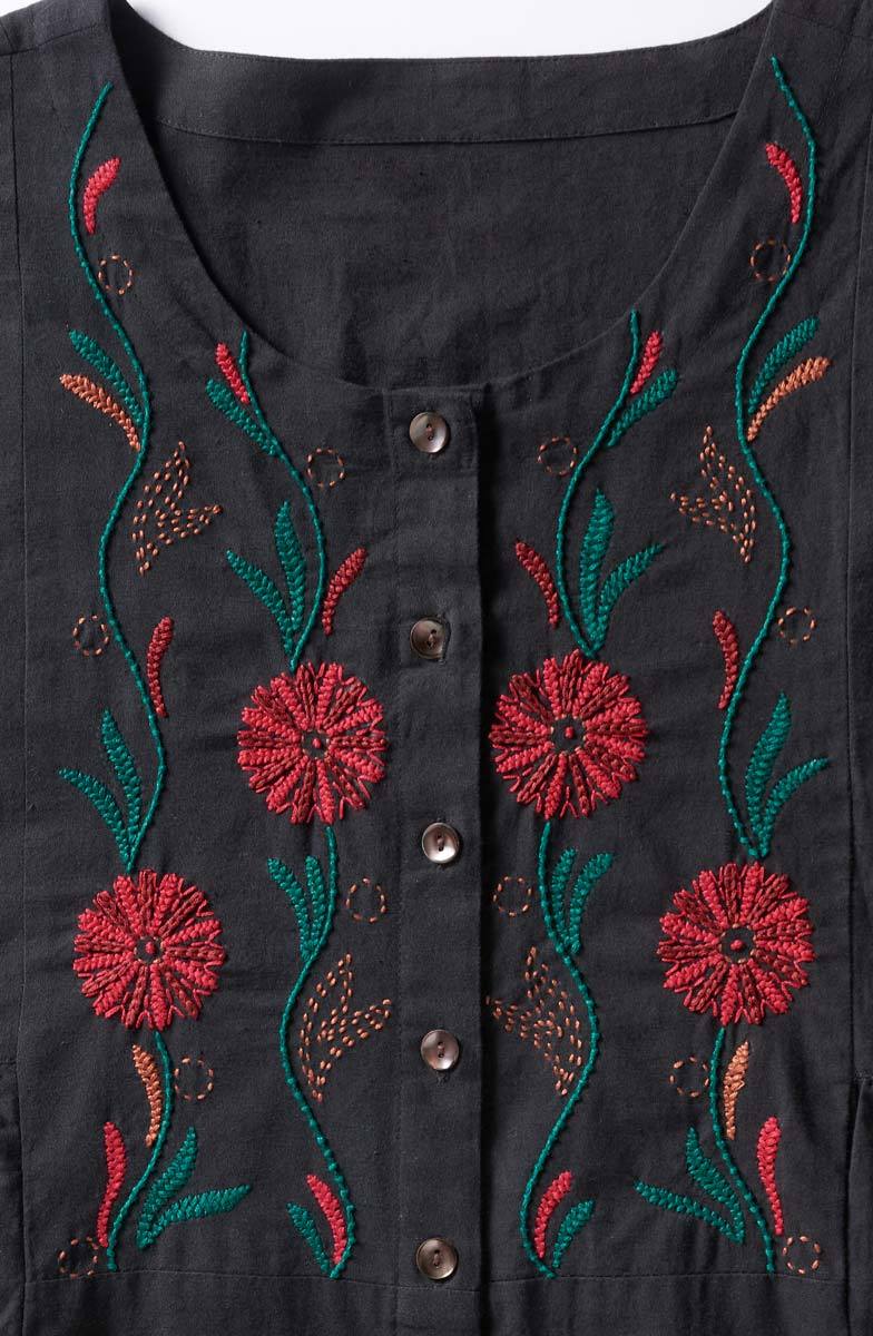 Shiroda Embroidered Organic Cotton Tiered Dress - Black - Image 3