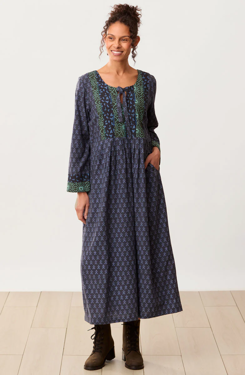 Shobhna Tie-Front Patchwork Yoke Maxi Dress - Wave blue/Multi
