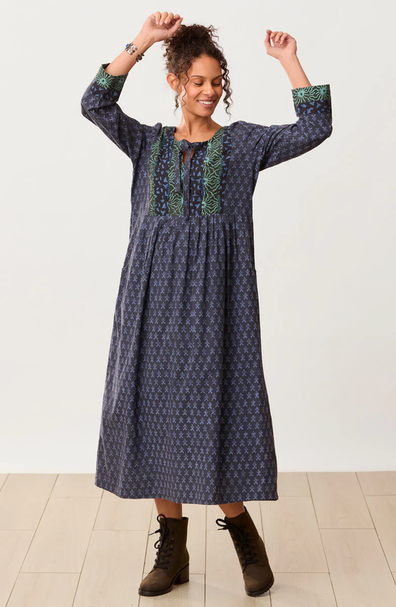 Shobhna Tie-Front Patchwork Yoke Maxi Dress - Wave blue/Multi - Image 2
