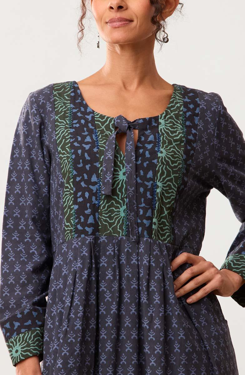 Shobhna Tie-Front Patchwork Yoke Maxi Dress - Wave blue/Multi - Image 3