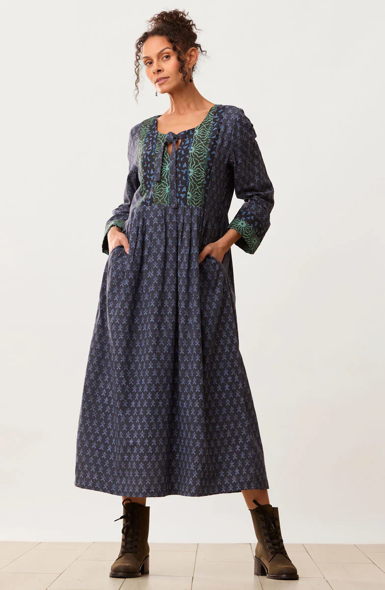 Shobhna Tie-Front Patchwork Yoke Maxi Dress - Wave blue/Multi - Image 4