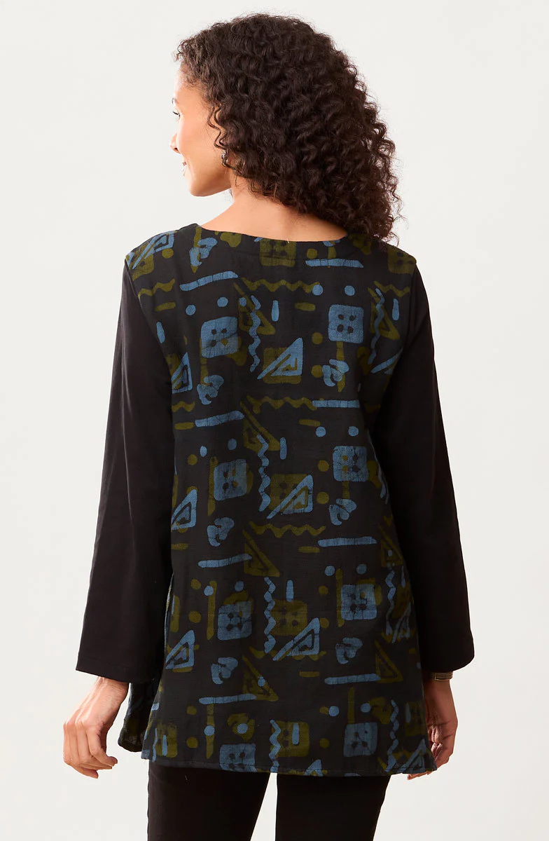 Shona Mix Media Long-Sleeve Top - Charcoal/Multi - Image 4