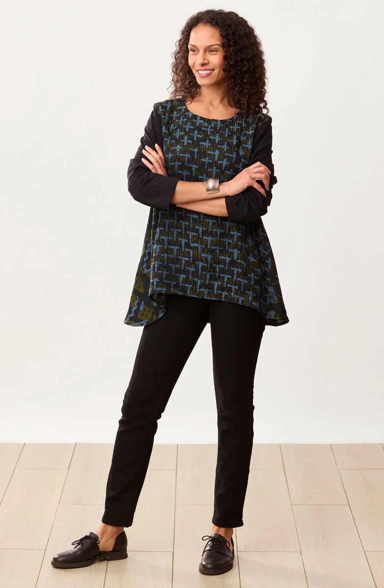 Shona Mix Media Long-Sleeve Top - Charcoal/Multi - Image 5