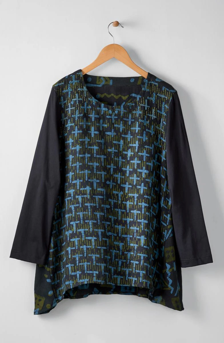 Shona Mix Media Long-Sleeve Top - Charcoal/Multi - Image 6