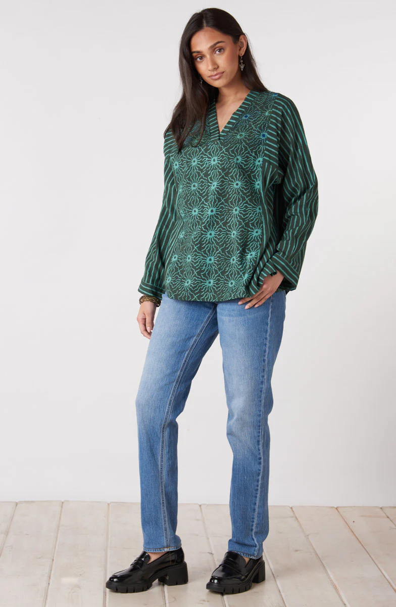 Short Sanika Long-Sleeve V-Neck Kurta - Dusty teal - Image 5