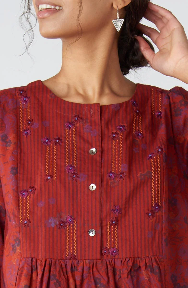 Short Vasanti Organic Cotton Dress - Sunset red/Multi - Image 3