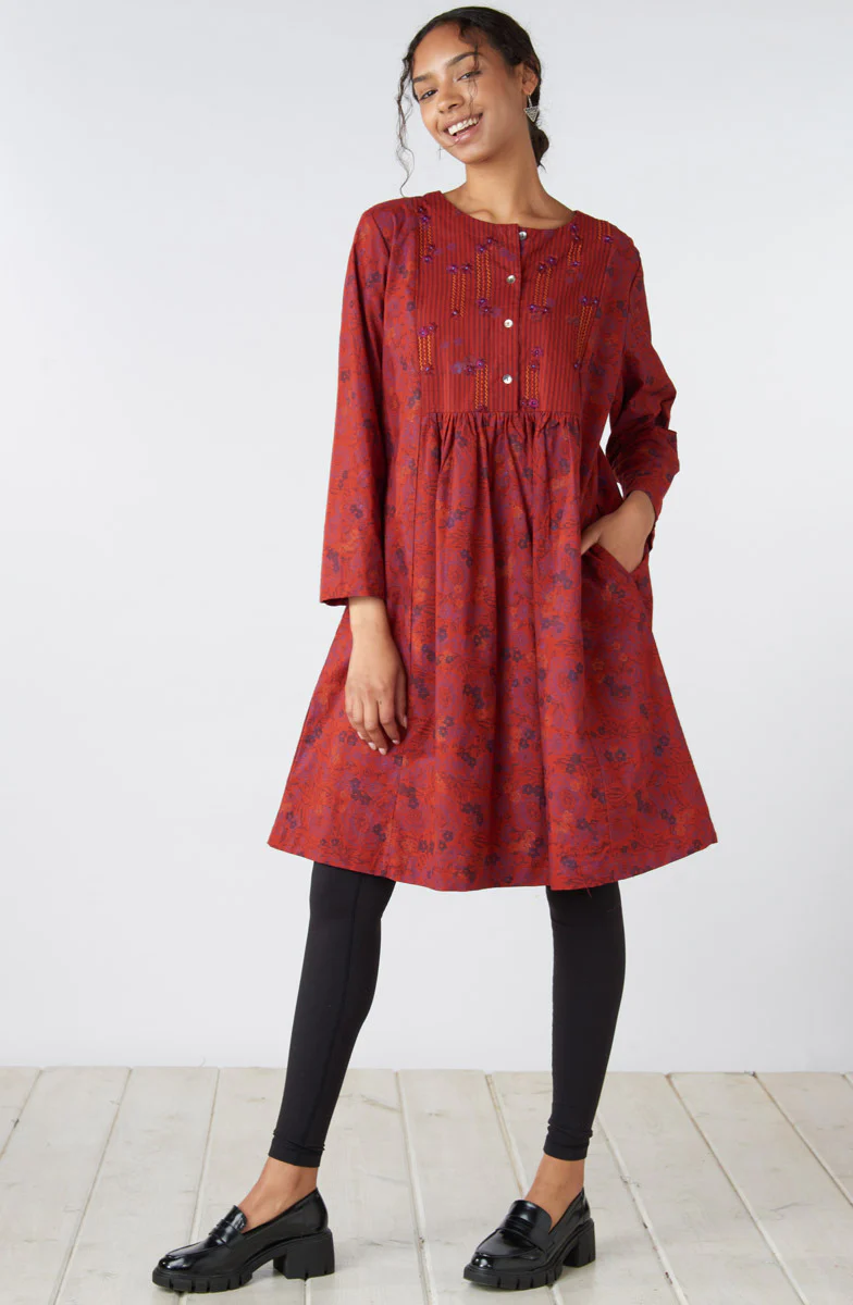 Short Vasanti Organic Cotton Dress - Sunset red/Multi - Image 4