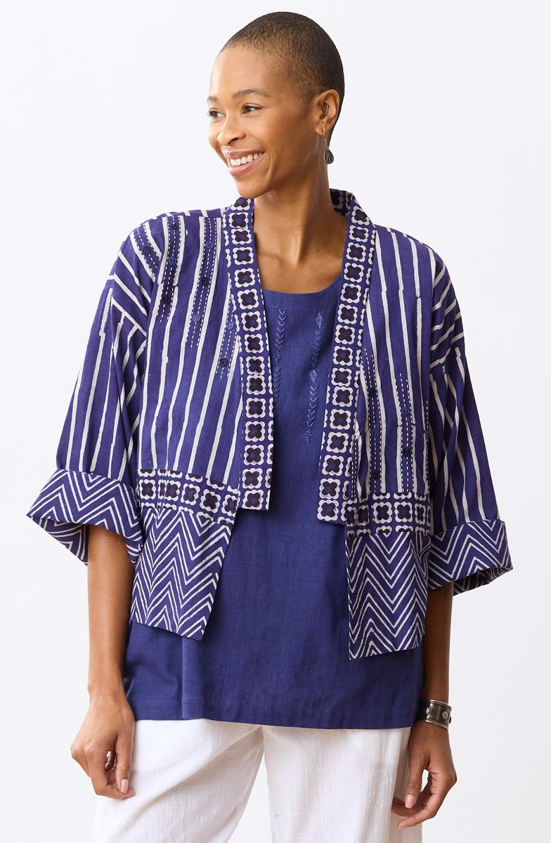 Sikkim Unstructured Boxy Jacket - Dark celestial/White - Image 3