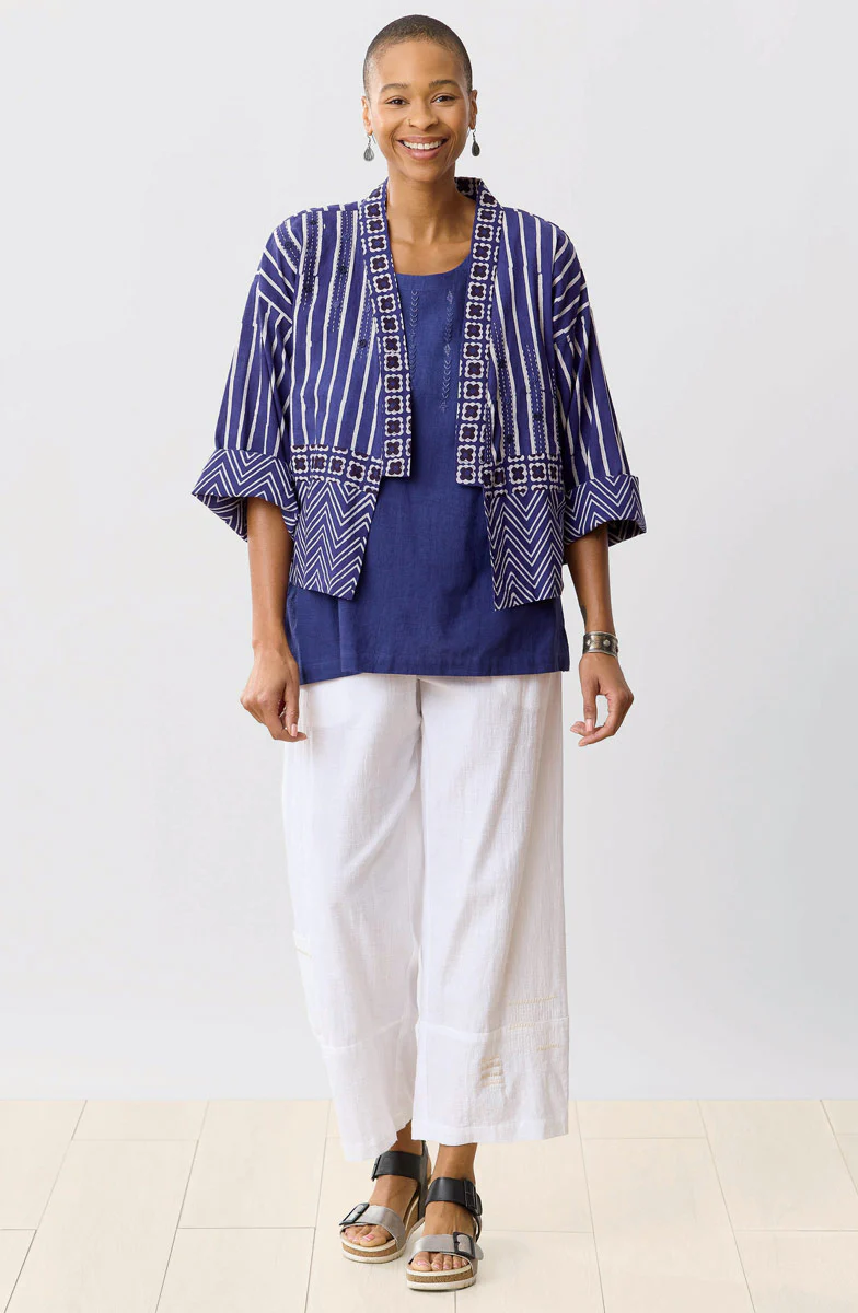 Sikkim Unstructured Boxy Jacket - Dark celestial/White - Image 4
