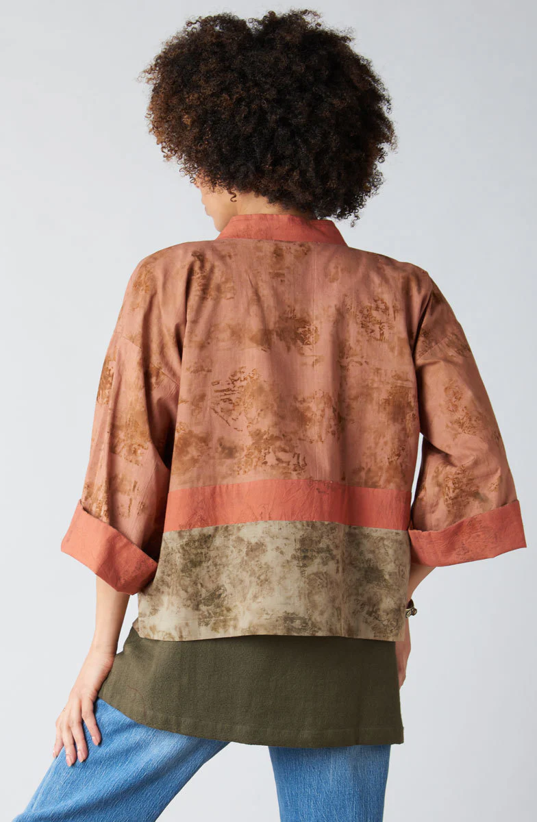 Sikkim Eco-Print Organic Cotton Unstructured Boxy Jacket - Madder root - Image 4