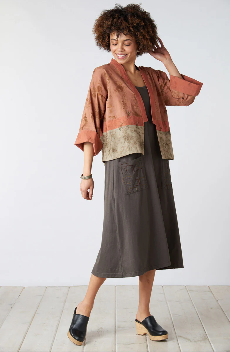 Sikkim Eco-Print Organic Cotton Unstructured Boxy Jacket - Madder root - Image 5
