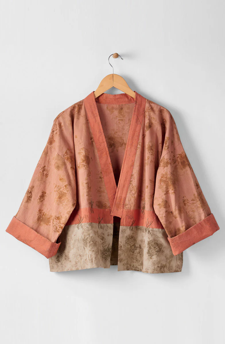 Sikkim Eco-Print Organic Cotton Unstructured Boxy Jacket - Madder root - Image 6