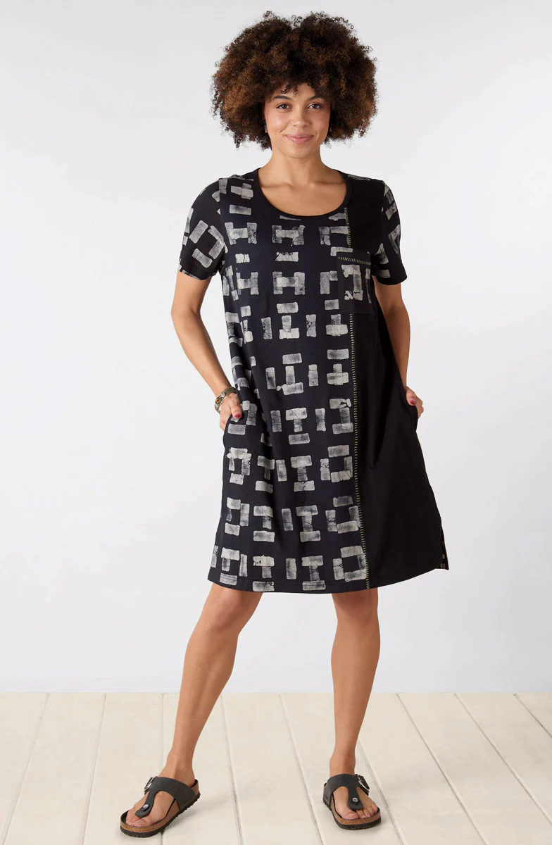 Simran Batik Print Jersey Tunic Dress - Black