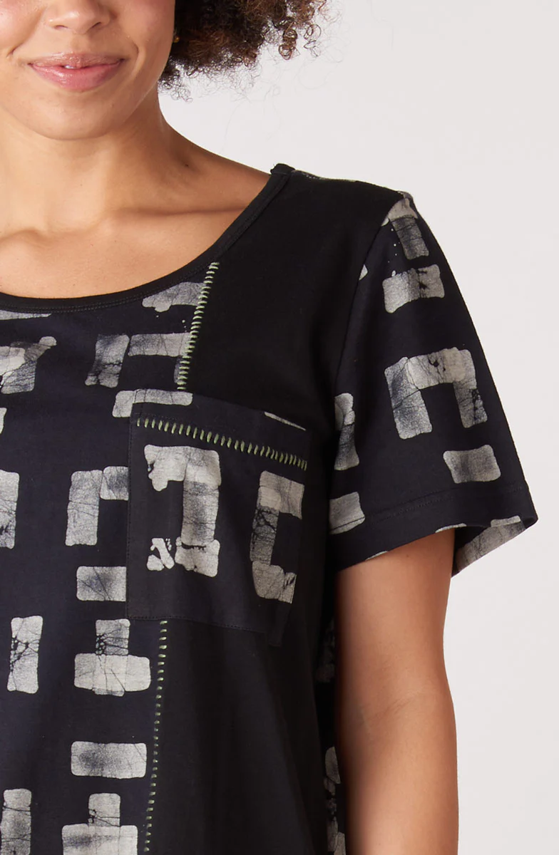 Simran Batik Print Jersey Tunic Dress - Black - Image 2