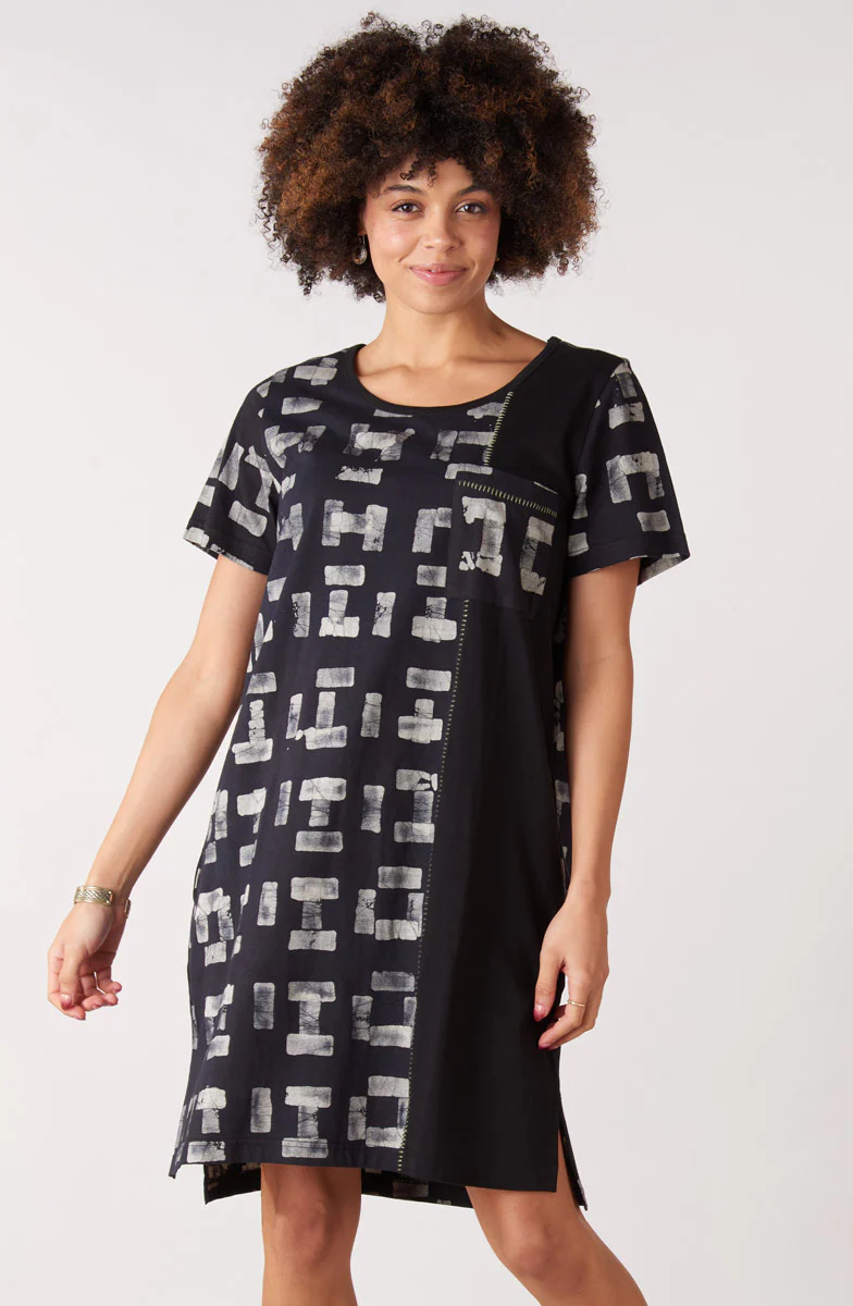 Simran Batik Print Jersey Tunic Dress - Black - Image 3