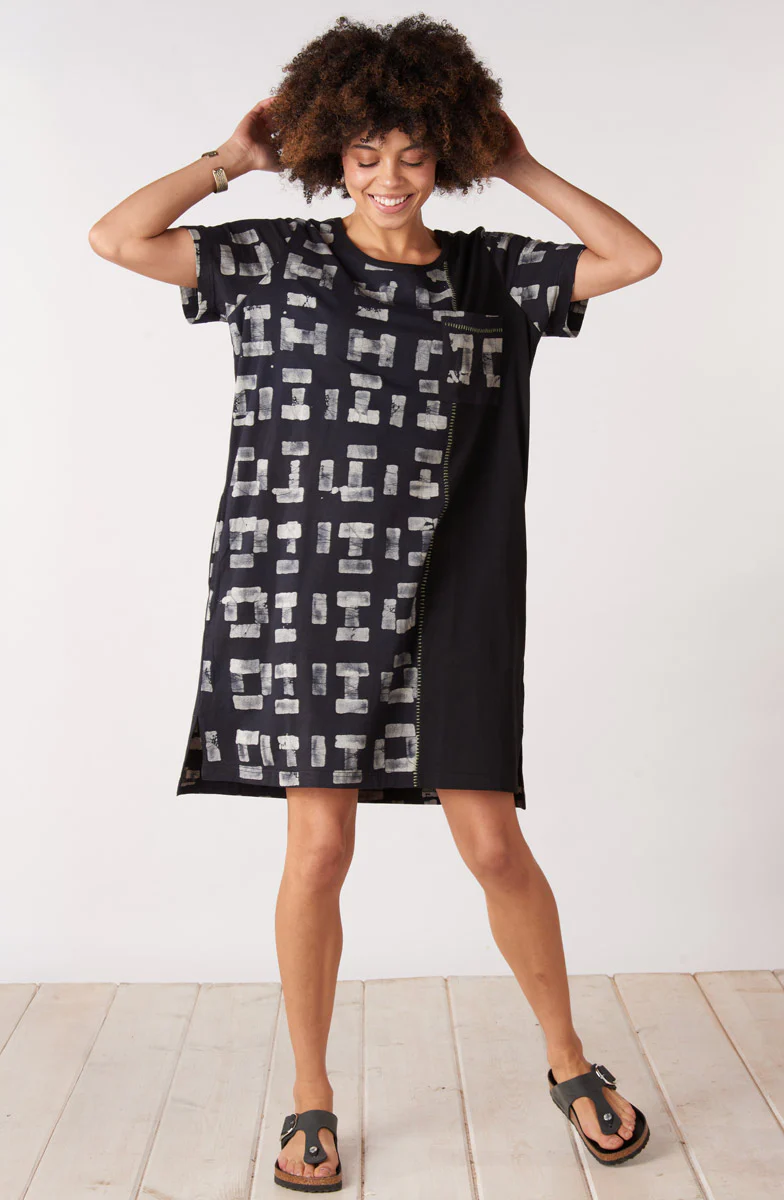 Simran Batik Print Jersey Tunic Dress - Black - Image 4