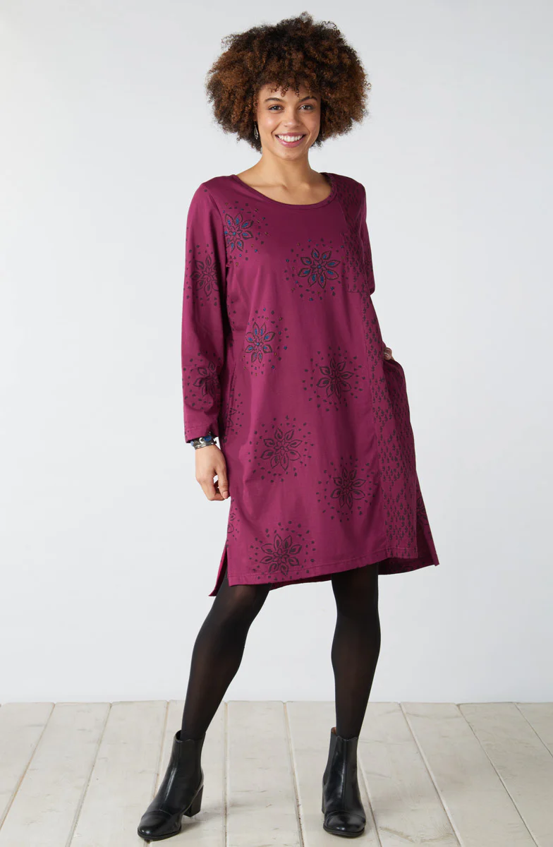 Simran Organic Cotton Jersey Tunic Dress - Black cherry/Ebony - Image 5