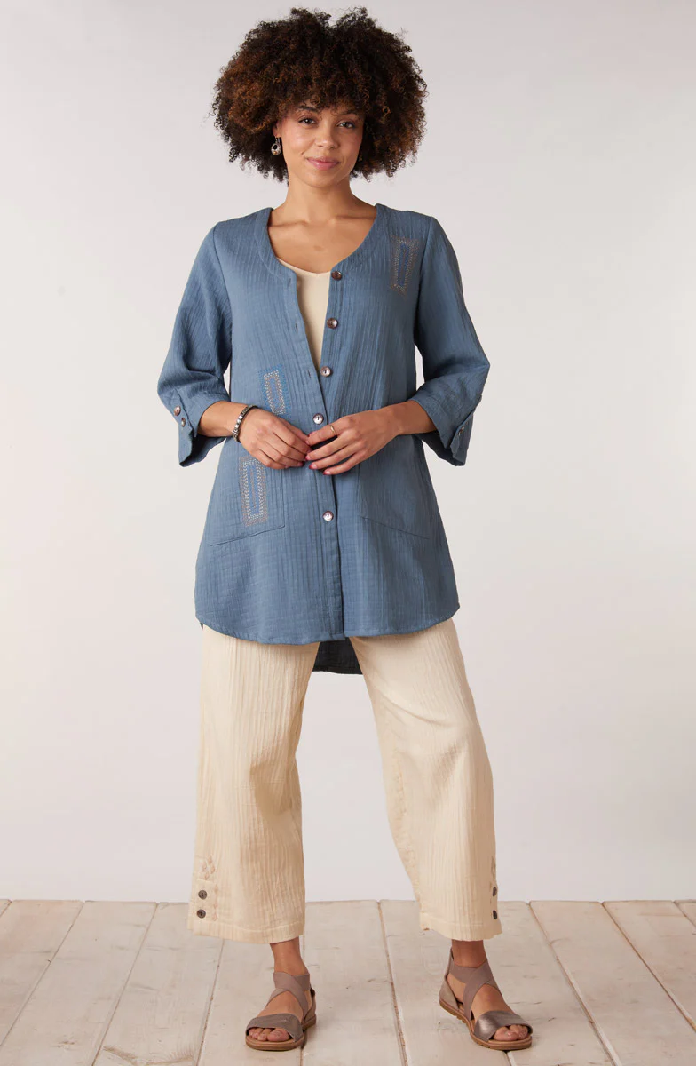 Soniya Dobby Gauze Soft Dressing Jacket - Harbor blue - Image 3