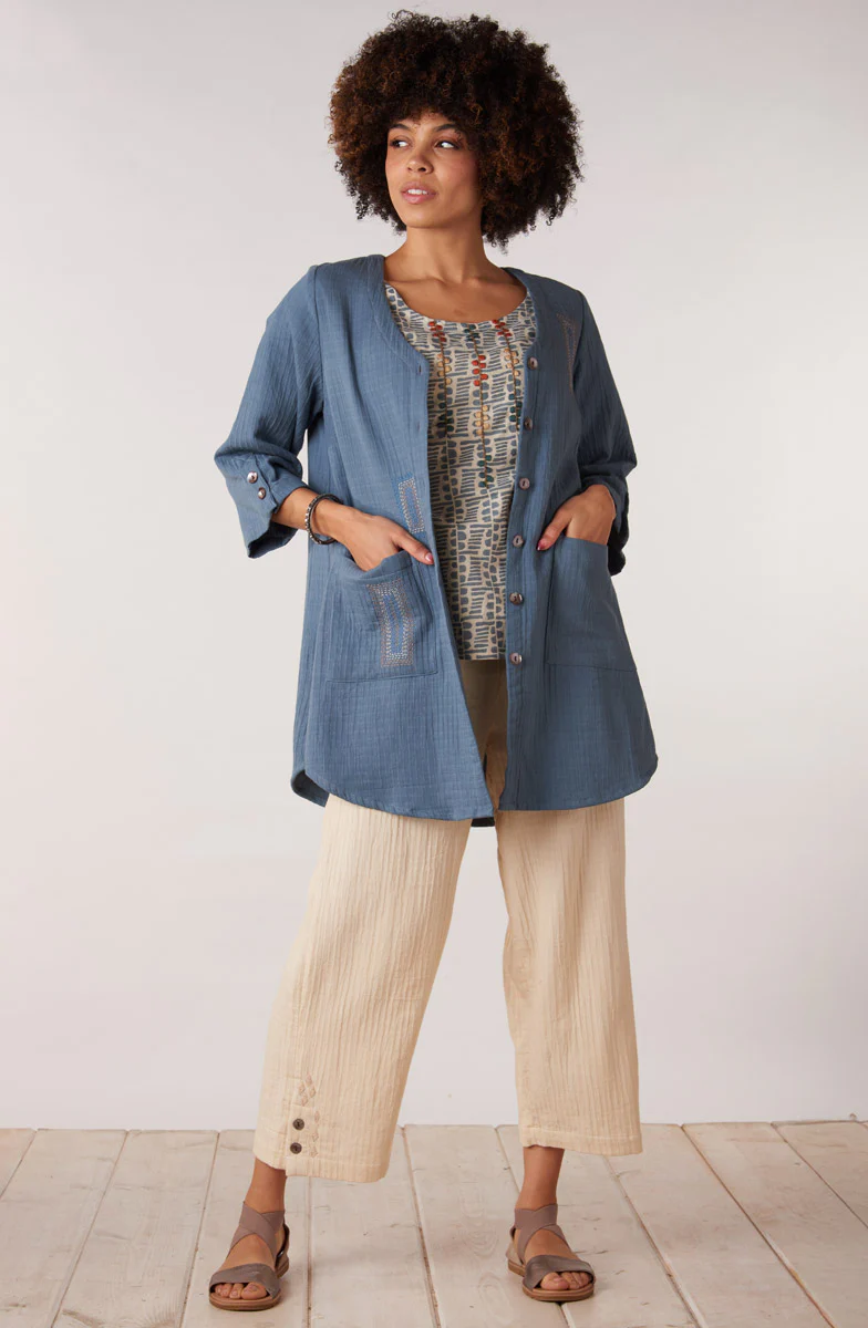 Soniya Dobby Gauze Soft Dressing Jacket - Harbor blue - Image 5
