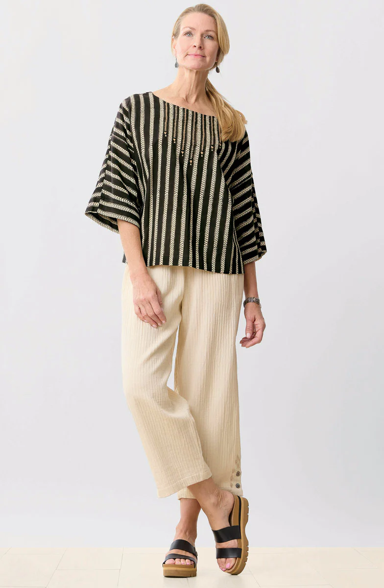Sujaya Drop-Shoulder Boxy Top - Black/Natural - Image 2