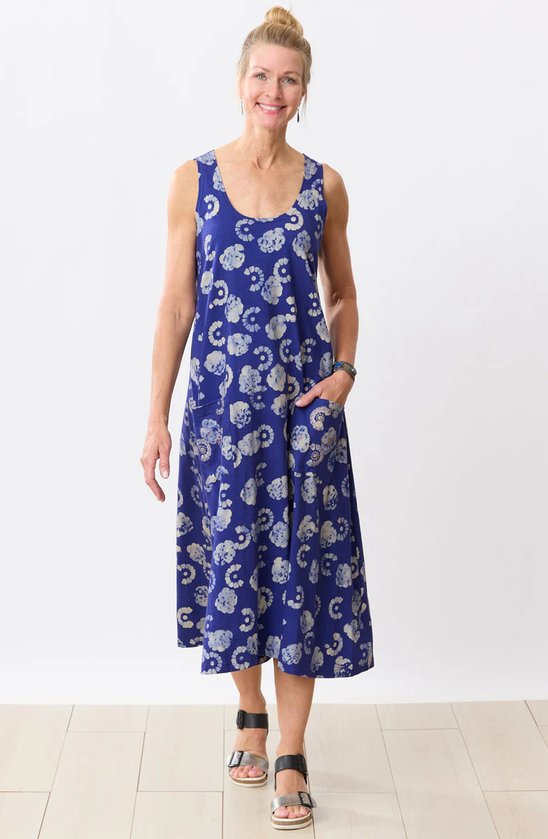 Supriya Jersey A-line Midi Tank Dress - Cobalt/Multi