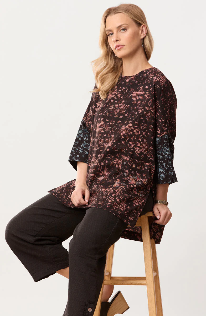 Tanisha Block Print 3/4-Sleeve Tunic - Ambrosia/Multi - Image 3