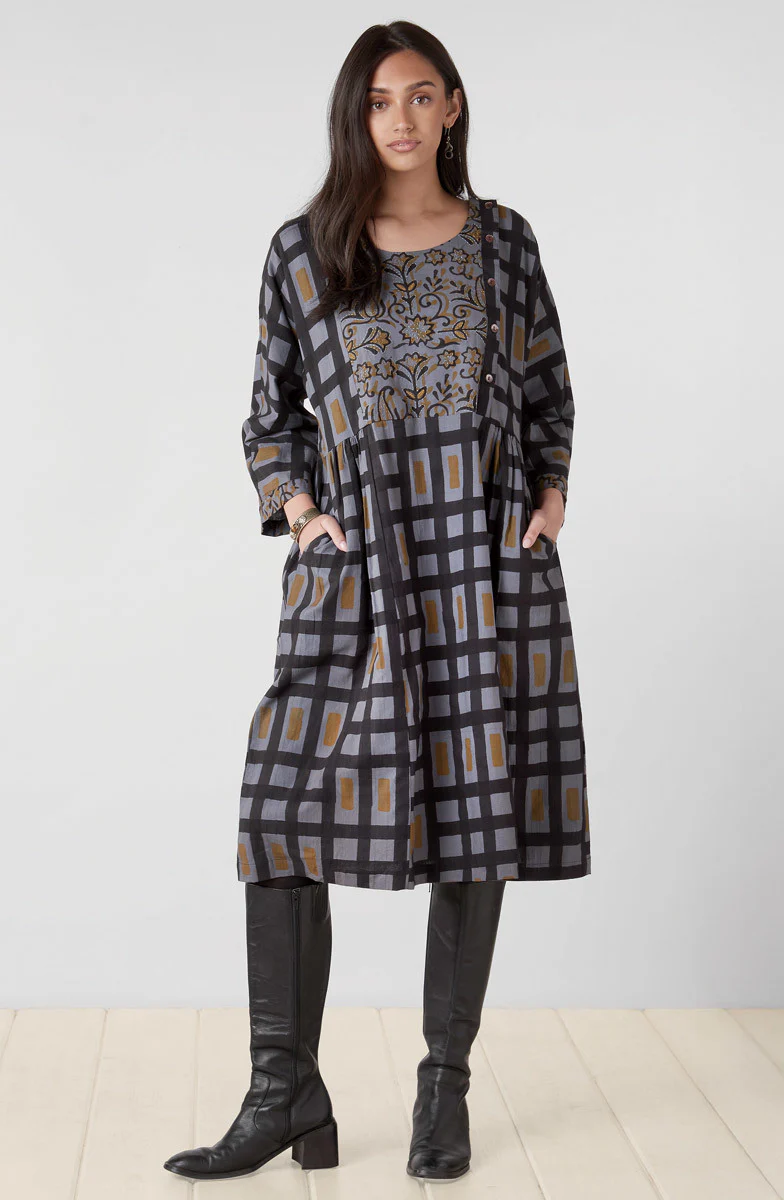 Tanuja Mixed Print Scoop-Neck Dress - Blue/Grey - Image 4