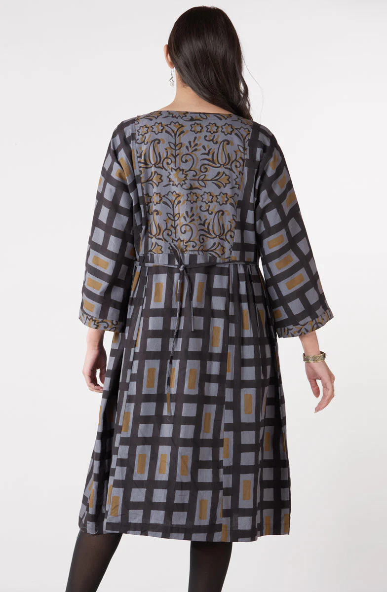 Tanuja Mixed Print Scoop-Neck Dress - Blue/Grey - Image 5