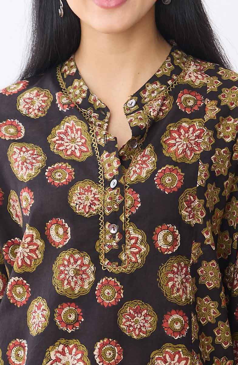 Taruni Band Collar Oversized Shirt - Black/Multi - Image 3