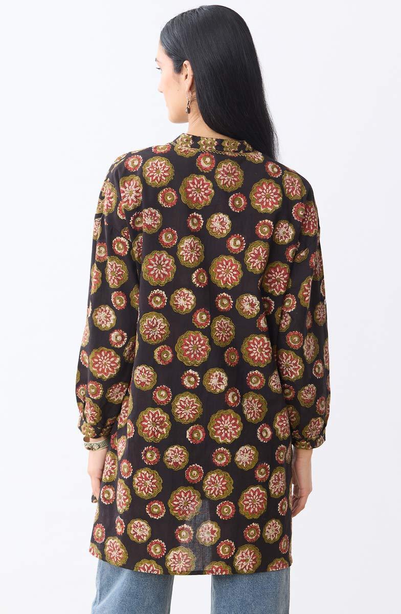 Taruni Band Collar Oversized Shirt - Black/Multi - Image 4