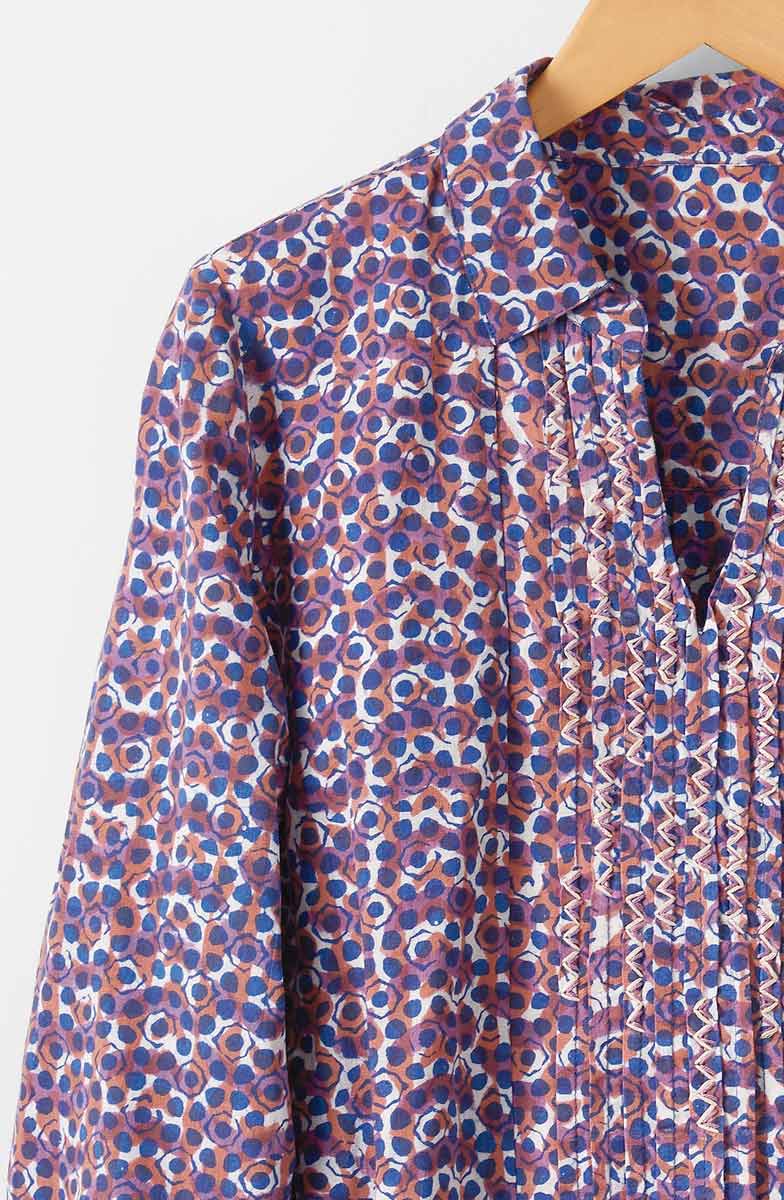 Tasneem Pullover Pleated Notch-Neck Top - Cobalt/Multi - Image 2