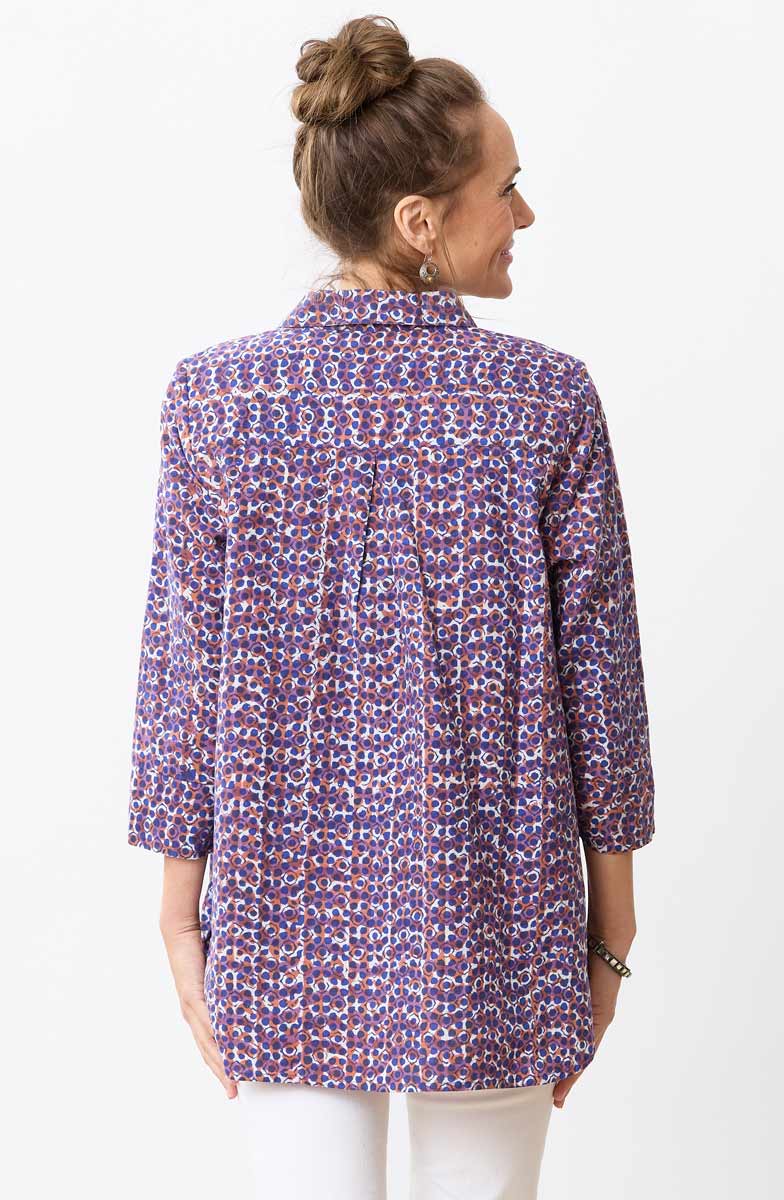 Tasneem Pullover Pleated Notch-Neck Top - Cobalt/Multi - Image 4