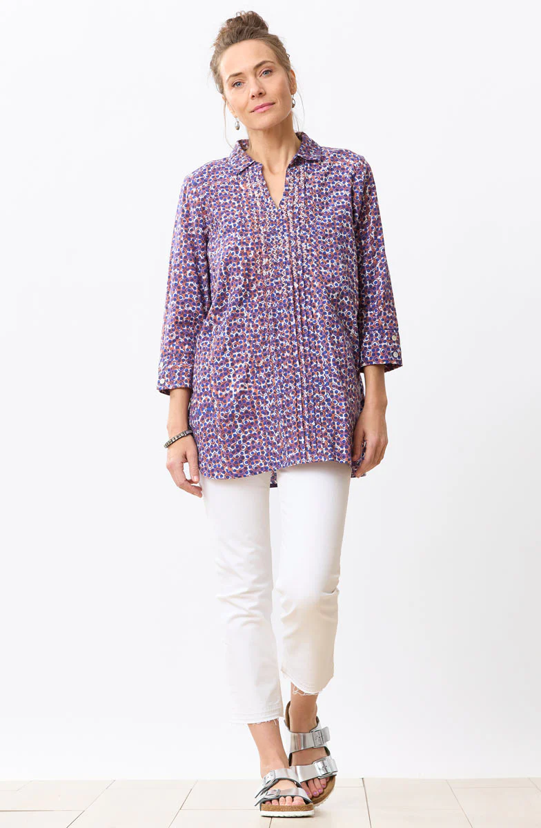 Tasneem Pullover Pleated Notch-Neck Top - Cobalt/Multi - Image 5